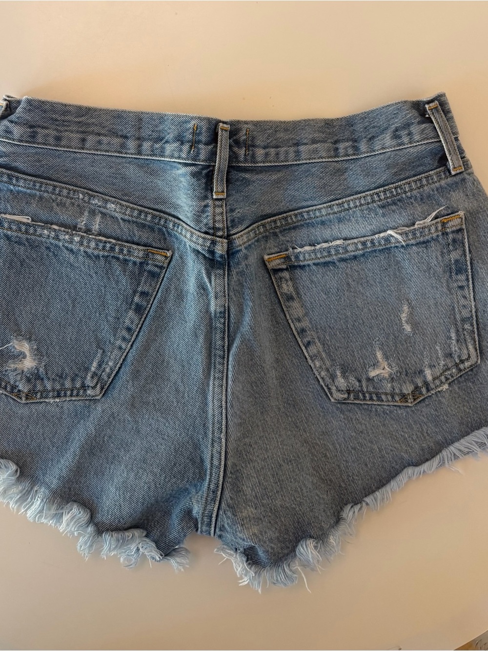 Agolde Light Blue Distressed Denim Cutoff Shorts - Picture 3 of 3